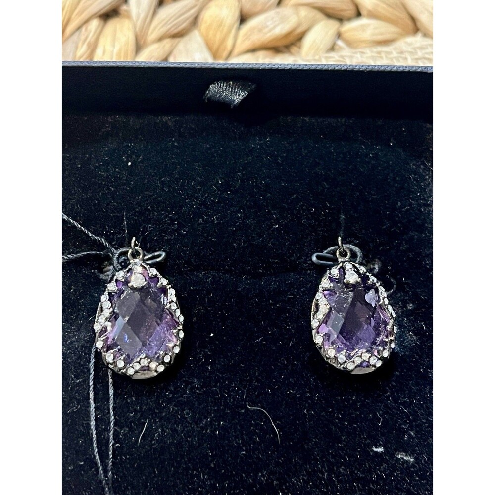 NEW Mary Kay Foundation Silver Tone Faceted Purple Rhinestone Earrings Fairycore